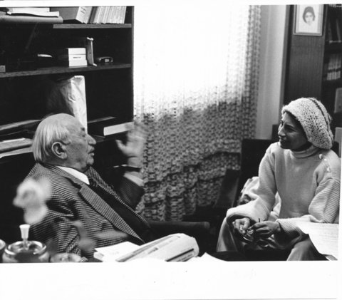 Interviewing Simon Wiesenthal, Nazi hunter, writer, and co-founder of the Jewish Historical Documentation Center in Linz, Austria. Interviewing him at the Jewish Documentation Center in Vienna, 1986.