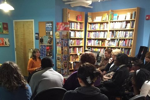 Speaking at book launch of *Once Upon a Yugoslavia* at Main Point Books, Bryn Mawr, Pennsylvania, November 17, 2015.